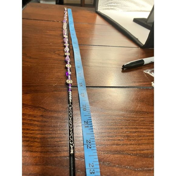 Lavender Beads, Bronze & Clear Crystals Necklace! - Picture 8 of 8